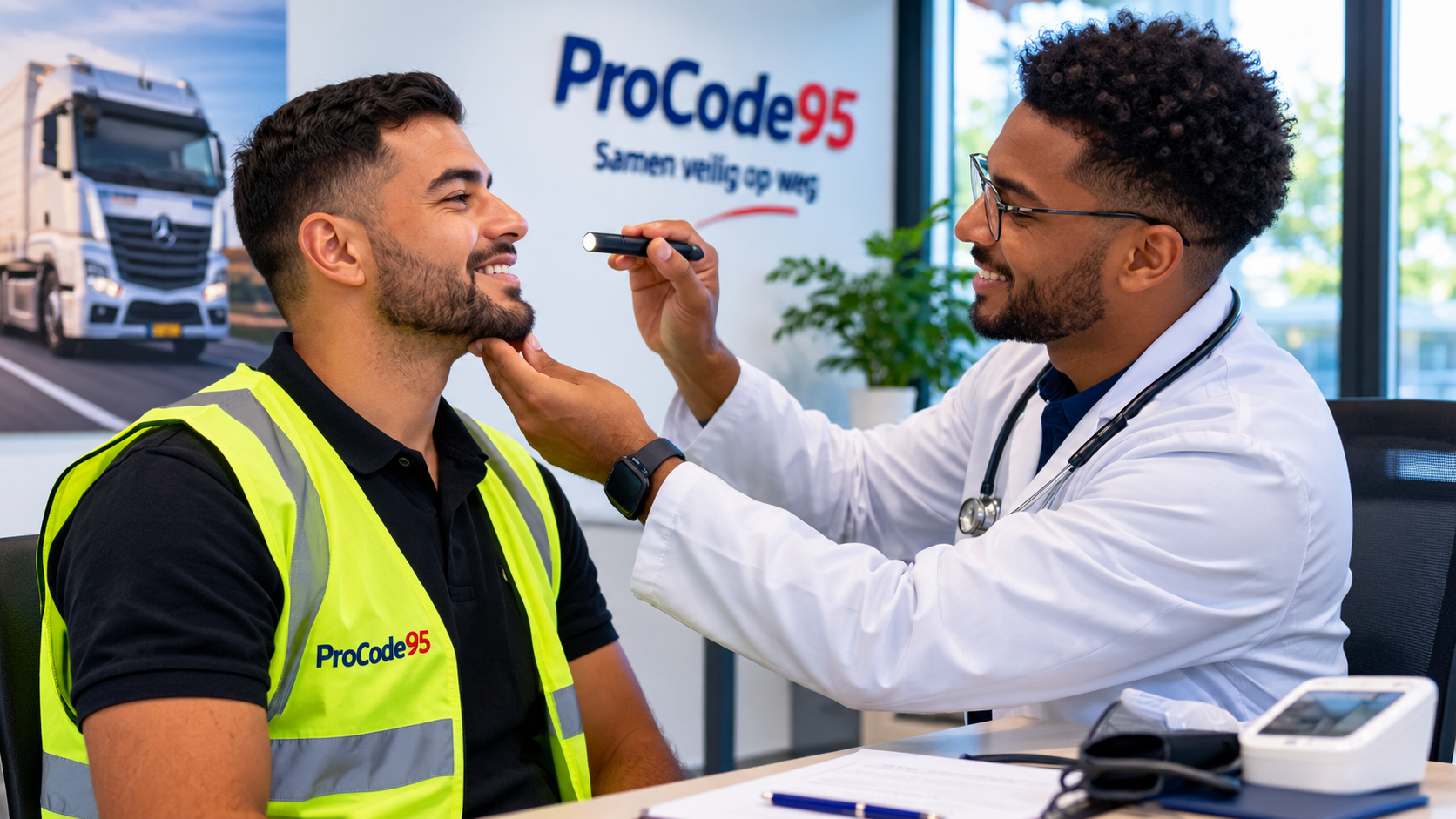 Keuringsarts onderzoekt een chauffeur bij ProCode95